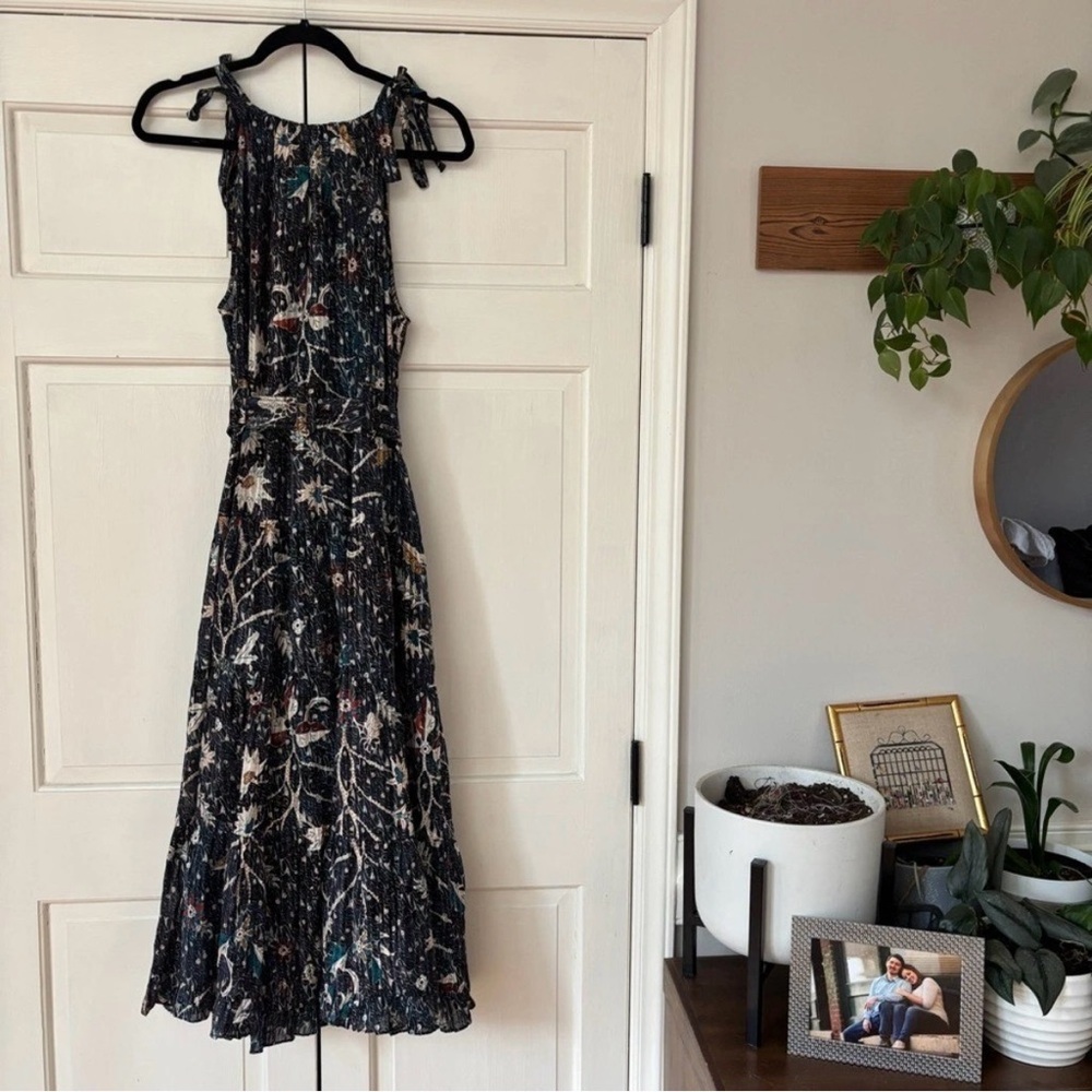 Ulla Johnson Mariam Midi Dress Floral Batik Jet Navy Blue‎ Halter Size 2 Flowy - Picture 12 of 16